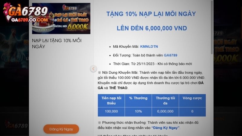 Nạp lại mỗi ngày tại đá gà, thể thao tới 6.000K